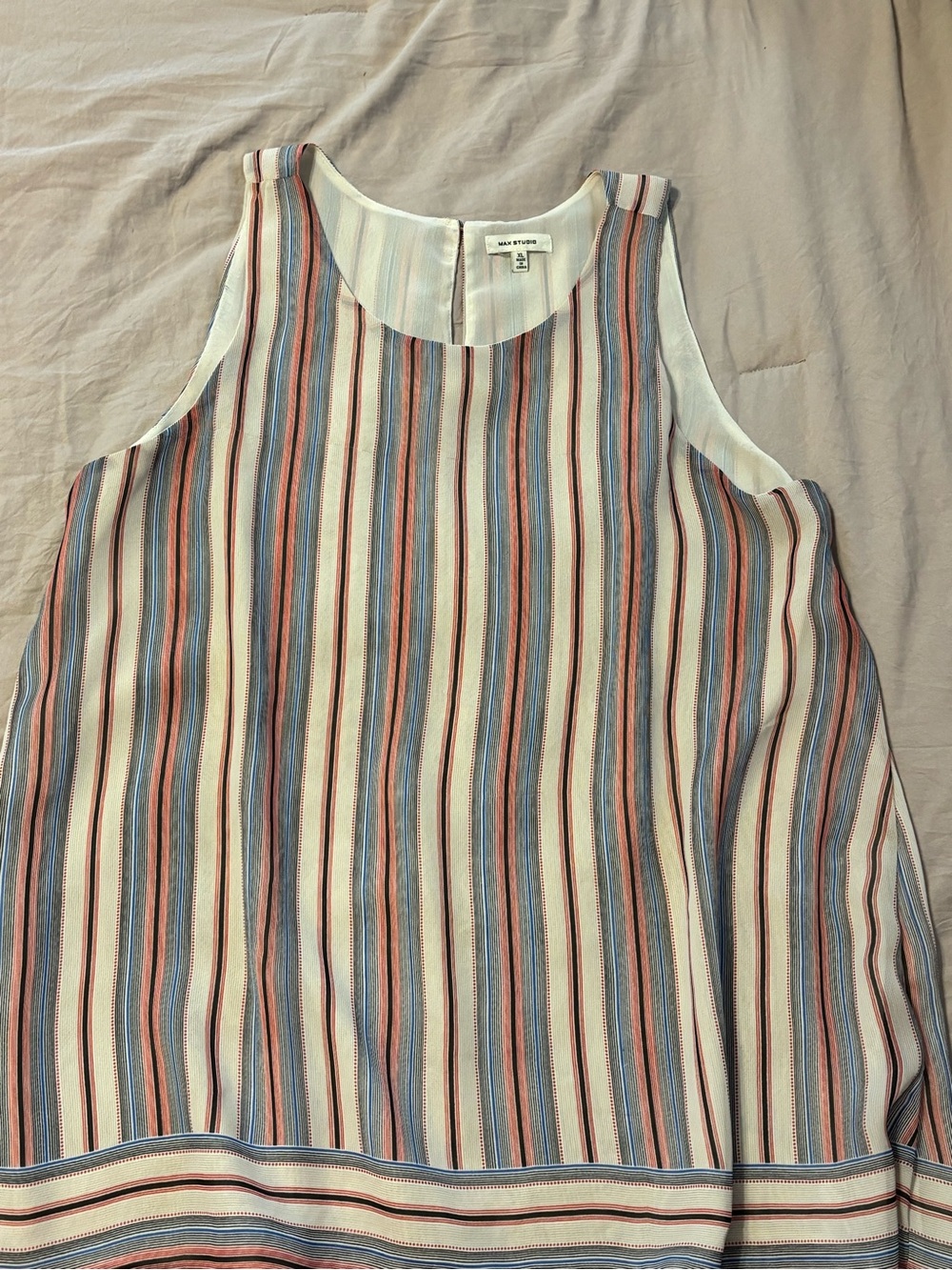Max Studio Striped Sleeveless Tank Top in Cream with Blue & Pink Stripes - XL